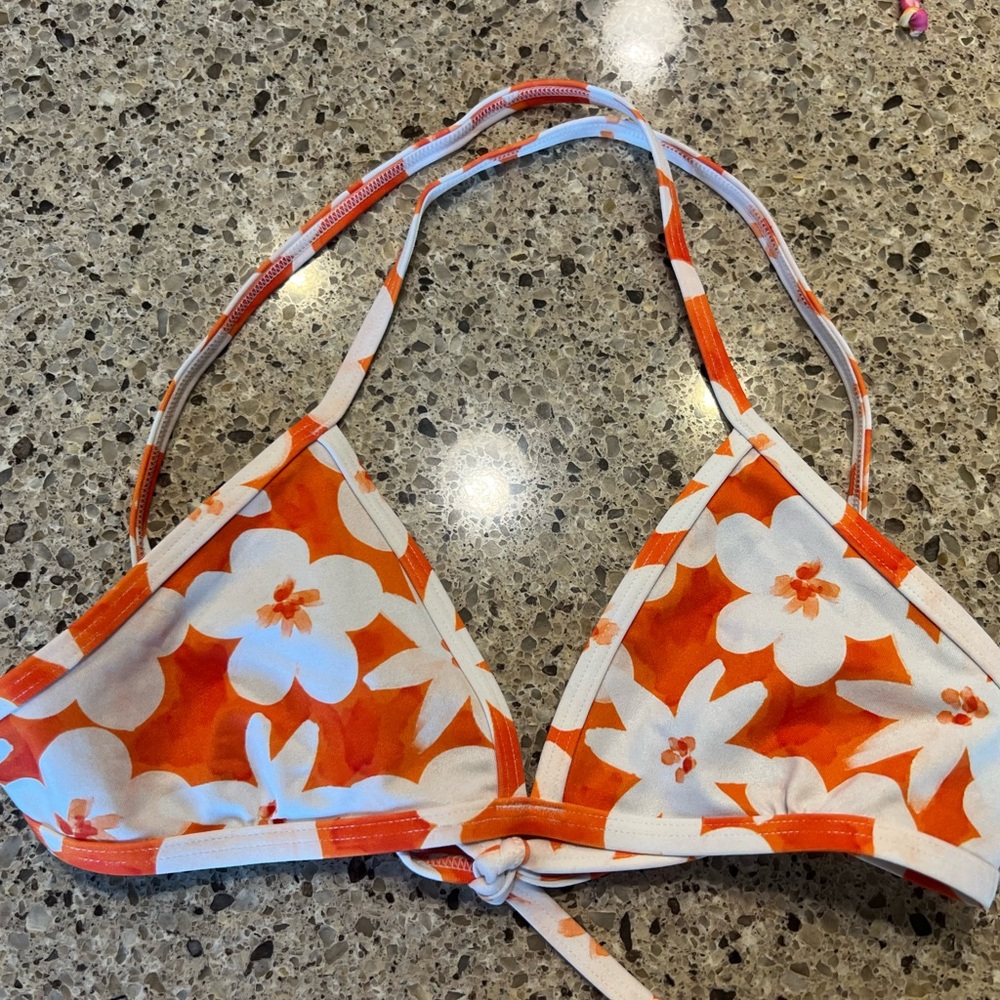 Jolyn triangle size medium Orange and White Floral Bikini Top